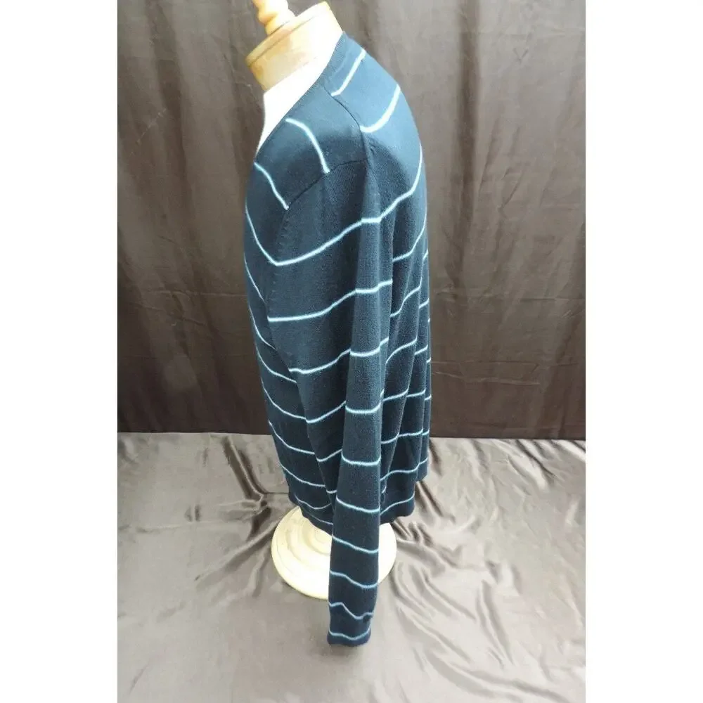 Banana Republic men's size large silk cashmere sweater v neck striped black blue